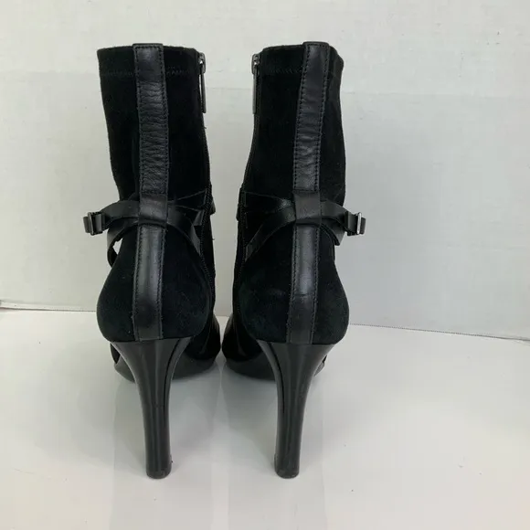 Aquatalia Sz 10 Ryann Black Suede &amp; Leather Harness Strappy Weatherproof Boots