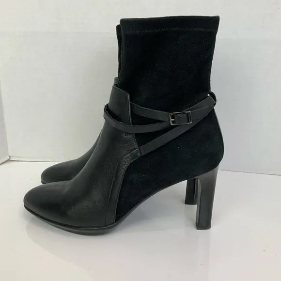 Aquatalia Sz 10 Ryann Black Suede &amp; Leather Harness Strappy Weatherproof Boots