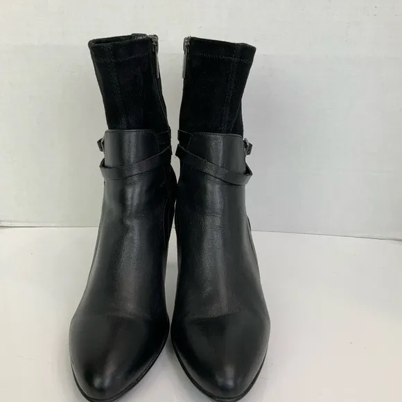 Aquatalia Sz 10 Ryann Black Suede &amp; Leather Harness Strappy Weatherproof Boots