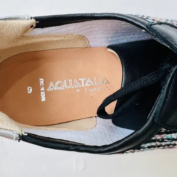 Aquatalia Tweed and leather Nahla sneakers, black, Size 9