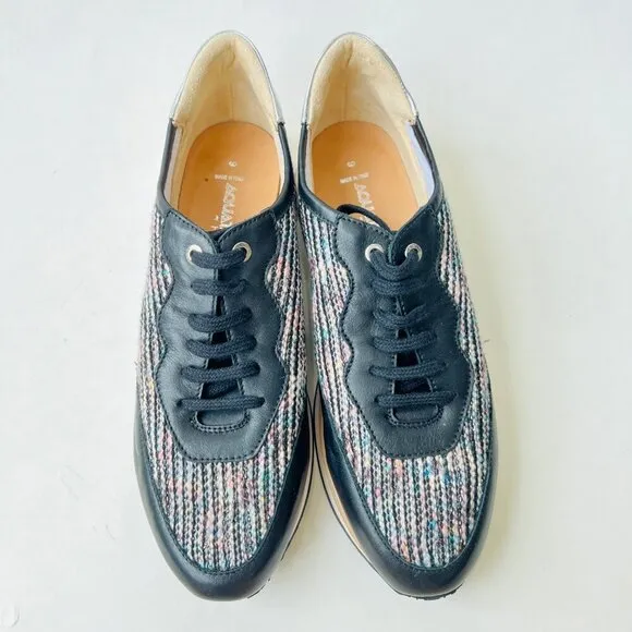Aquatalia Tweed and leather Nahla sneakers, black, Size 9