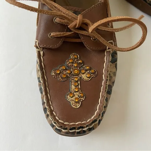 Ariat Gypsy Soule Safari Boat Shoes w/ Jemstone Bling Crosses  - 7.5 - NWOT