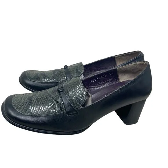 Artemis Shoes Womens 37 US 7 Black Gray Snakeskin Chunky Heel
