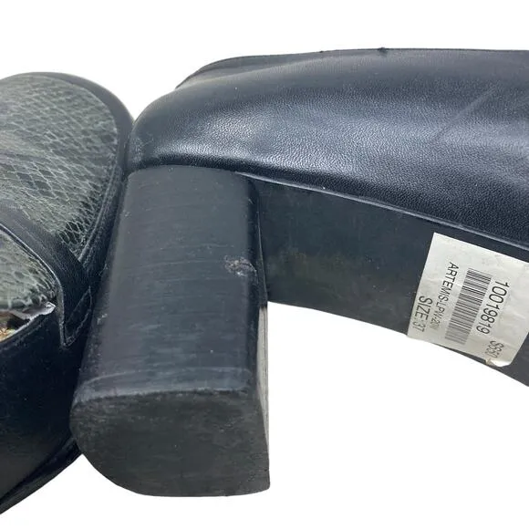 Artemis Shoes Womens 37 US 7 Black Gray Snakeskin Chunky Heel