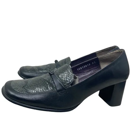 Artemis Shoes Womens 37 US 7 Black Gray Snakeskin Chunky Heel