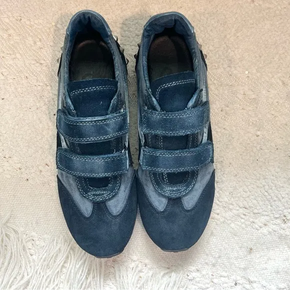 ASH Sneakers Blue Canvas Leather and Suede Spike Shoes 7