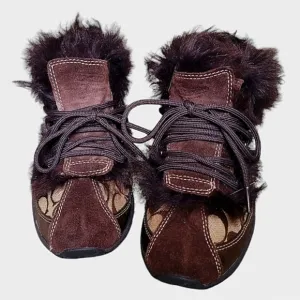 Authentic Coach Colette Suede Fur Trim Shoes Sneaker Booties Size 7.5 RARE