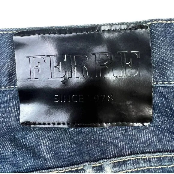 Authentic GF Ferre Vintage Men Blue Denim Jeans Classic Straight Pants US 33