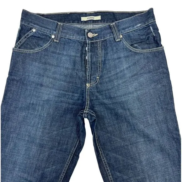 Authentic GF Ferre Vintage Men Blue Denim Jeans Classic Straight Pants US 33