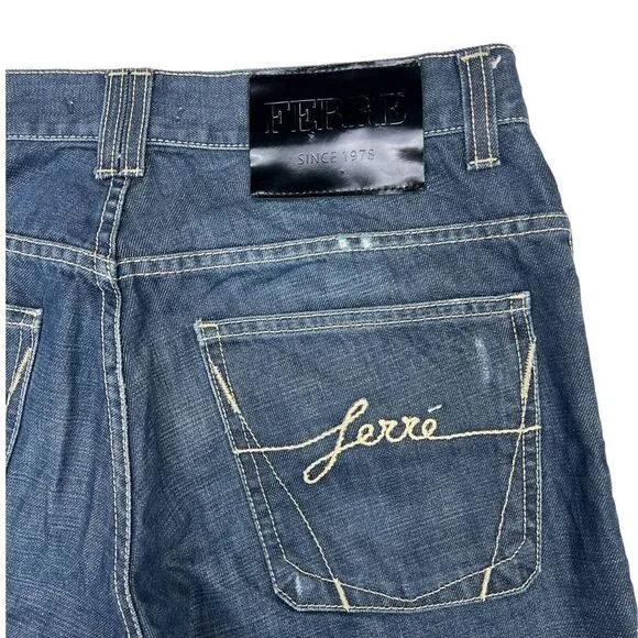 Authentic GF Ferre Vintage Men Blue Denim Jeans Classic Straight Pants US 33