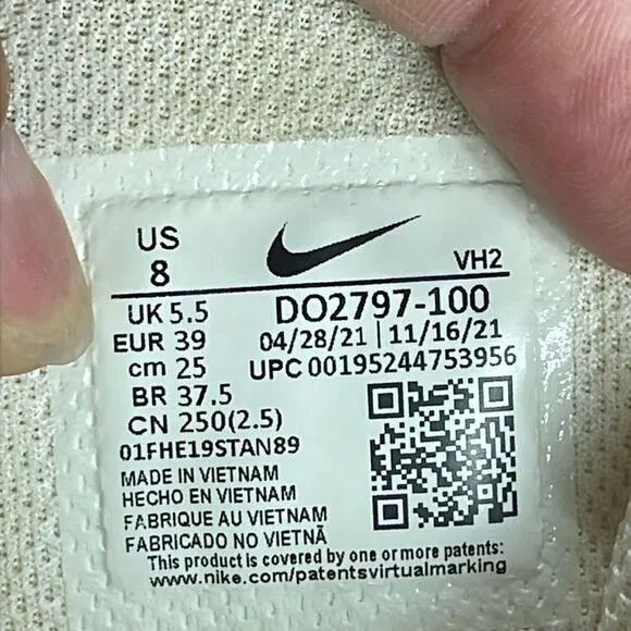 (B2) Nike RYZ 365 2 White Light Bone Sail,New Model,Women's Running Shoes,Size 8