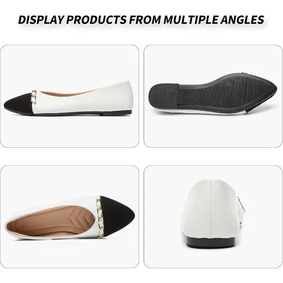 Babudog Flat Shoes Women White Faux Leather Crimping  Suede Pointed-Toe Shoes