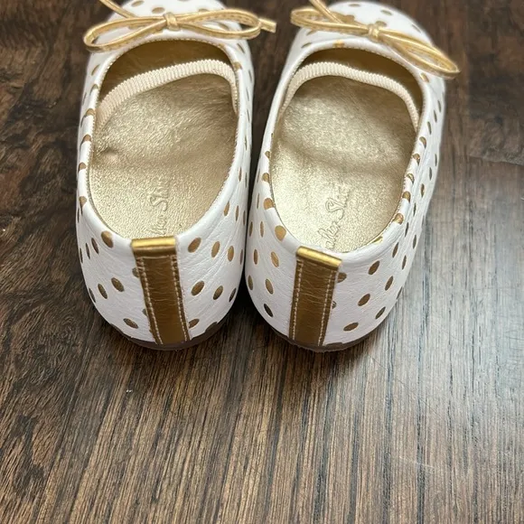 Babywalker Exclusive White Leather Ballerinas with Gold Polka Dots