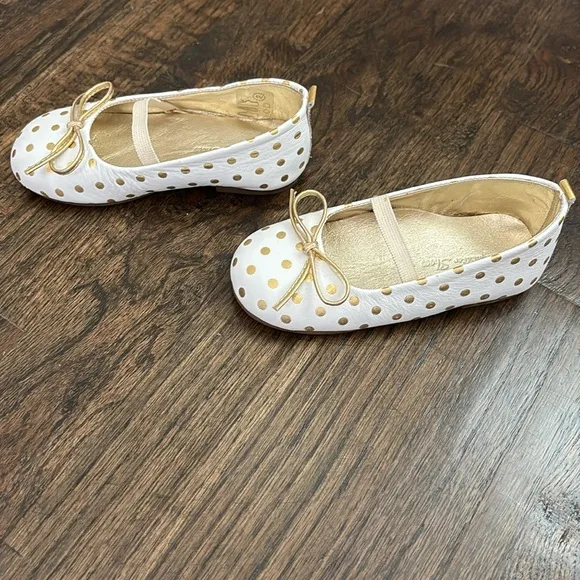 Babywalker Exclusive White Leather Ballerinas with Gold Polka Dots