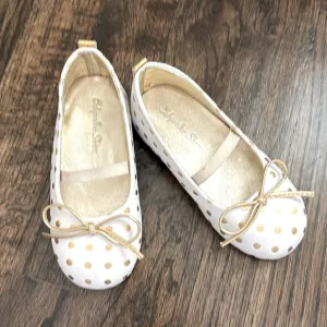 Babywalker Exclusive White Leather Ballerinas with Gold Polka Dots