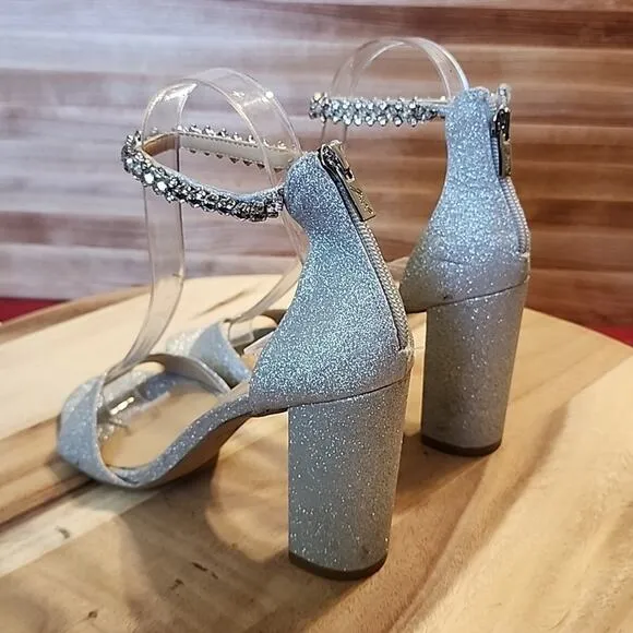 BADGLEY MISHKA STYLE 💠JEWEL💠TURQUOISE DIAMOND ANKLE STRAP HEELS WOMAN SIZE 7.0