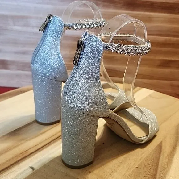 BADGLEY MISHKA STYLE 💠JEWEL💠TURQUOISE DIAMOND ANKLE STRAP HEELS WOMAN SIZE 7.0