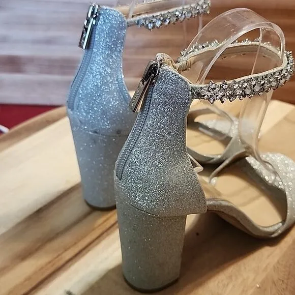 BADGLEY MISHKA STYLE 💠JEWEL💠TURQUOISE DIAMOND ANKLE STRAP HEELS WOMAN SIZE 7.0