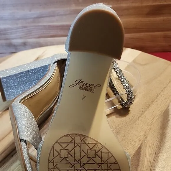 BADGLEY MISHKA STYLE 💠JEWEL💠TURQUOISE DIAMOND ANKLE STRAP HEELS WOMAN SIZE 7.0