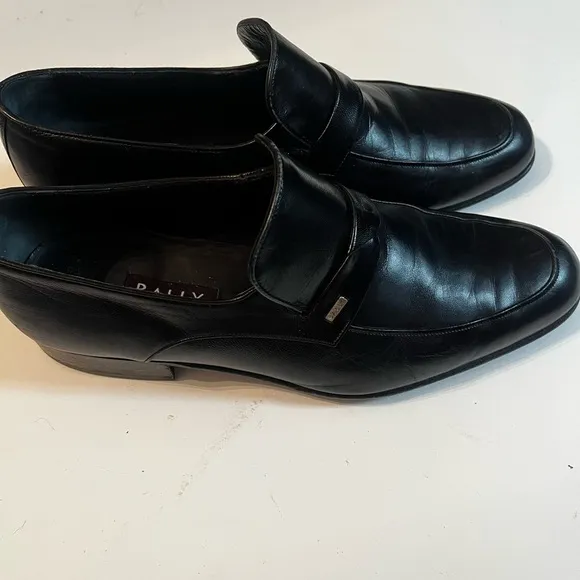 Bally Baltoro Parawet LOGO Style Black Leather Loafers Sz 9US Men Switzerland