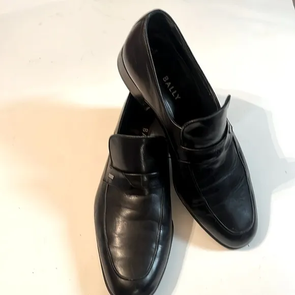 Bally Baltoro Parawet LOGO Style Black Leather Loafers Sz 9US Men Switzerland
