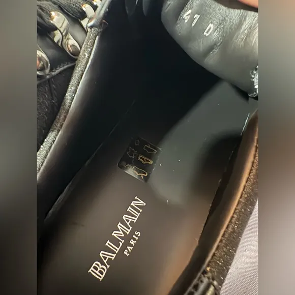 Balmain Black Leather and SequinsLace Up Sneakers Size 41
