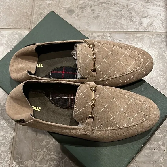BARBOUR Esme Beige Suede Loafers, Shoe Size EU 38 New in Box