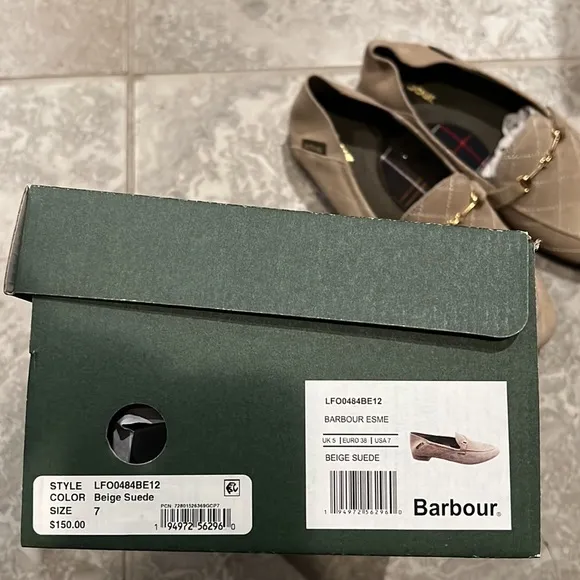 BARBOUR Esme Beige Suede Loafers, Shoe Size EU 38 New in Box