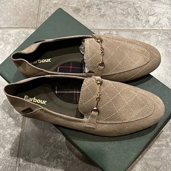BARBOUR Esme Beige Suede Loafers, Shoe Size EU 38 New in Box