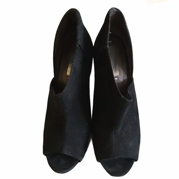 BCBGMAXAZRIA Black Suede Heeled Bootie Open Toe 7.5