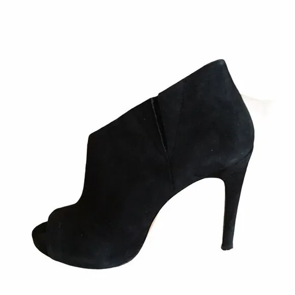 BCBGMAXAZRIA Black Suede Heeled Bootie Open Toe 7.5
