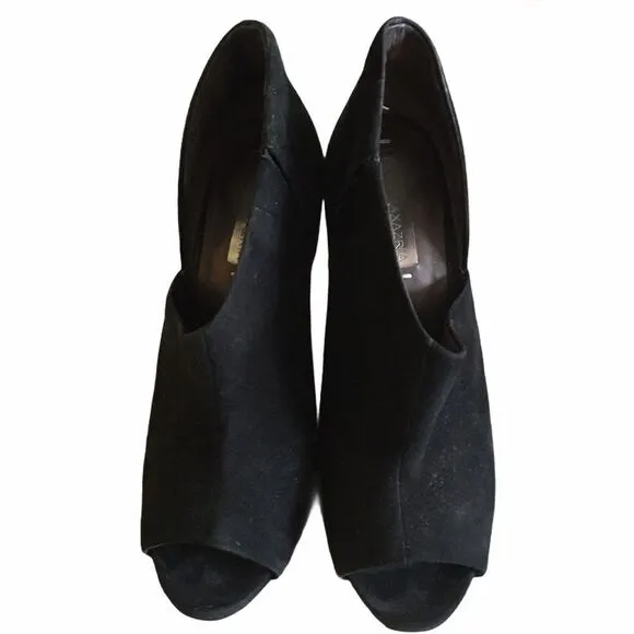 BCBGMAXAZRIA Black Suede Heeled Bootie Open Toe 7.5