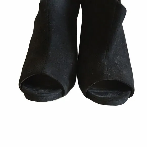 BCBGMAXAZRIA Black Suede Heeled Bootie Open Toe 7.5