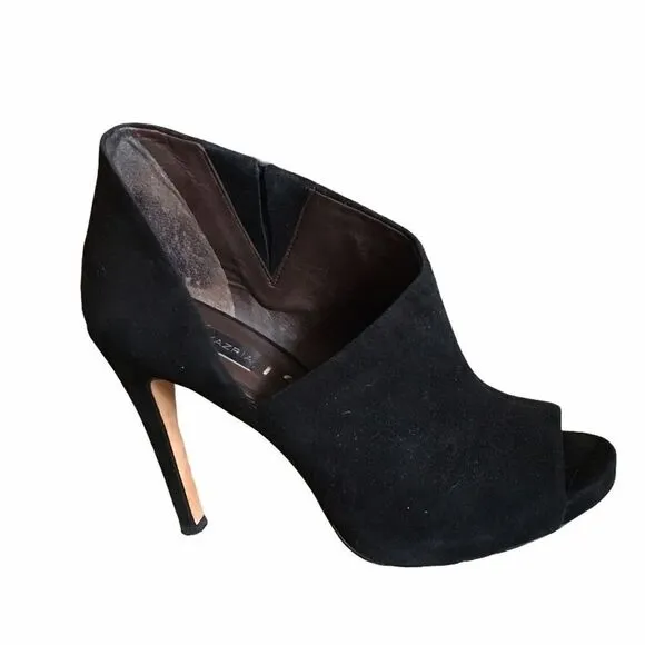 BCBGMAXAZRIA Black Suede Heeled Bootie Open Toe 7.5