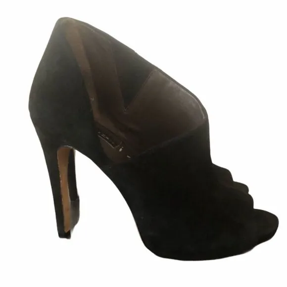 BCBGMAXAZRIA Black Suede Heeled Bootie Open Toe 7.5