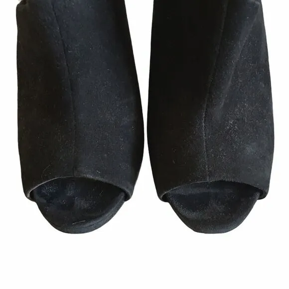 BCBGMAXAZRIA Black Suede Heeled Bootie Open Toe 7.5