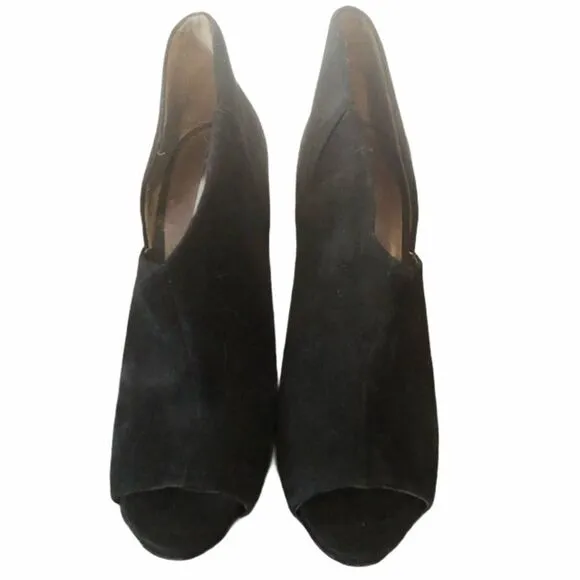 BCBGMAXAZRIA Black Suede Heeled Bootie Open Toe 7.5