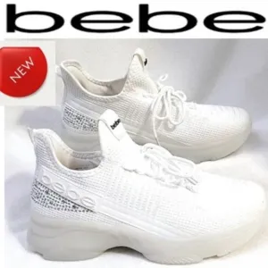 bebe Sneakers ANALIA Sz 10 Crystals WHITE Rhinestones Embellished Luxe Fancy New