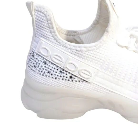 bebe Sneakers ANALIA Sz 10 Crystals WHITE Rhinestones Embellished Luxe Fancy New
