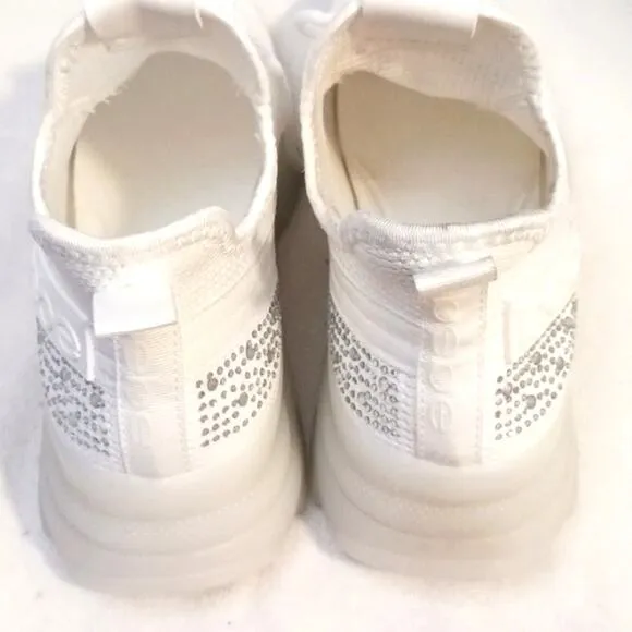 bebe Sneakers ANALIA Sz 10 Crystals WHITE Rhinestones Embellished Luxe Fancy New
