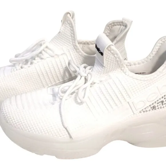 bebe Sneakers ANALIA Sz 10 Crystals WHITE Rhinestones Embellished Luxe Fancy New
