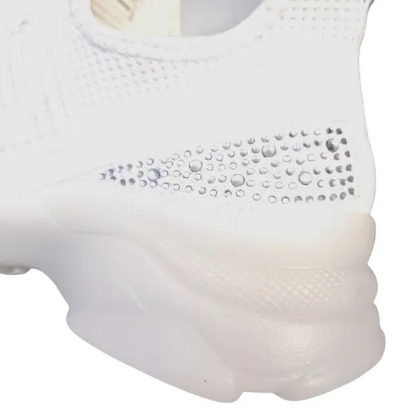 bebe Sneakers ANALIA Sz 10 Crystals WHITE Rhinestones Embellished Luxe Fancy New