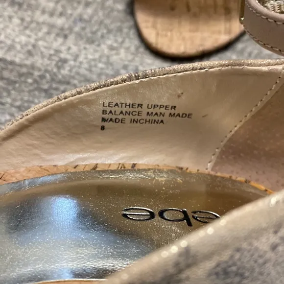 BEBE Sylvana Beige Gold LEATHER Wedge