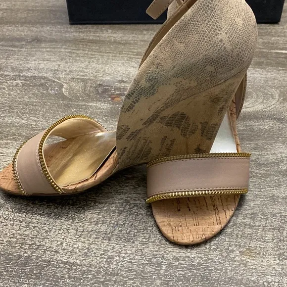BEBE Sylvana Beige Gold LEATHER Wedge