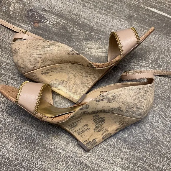 BEBE Sylvana Beige Gold LEATHER Wedge