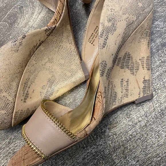 BEBE Sylvana Beige Gold LEATHER Wedge