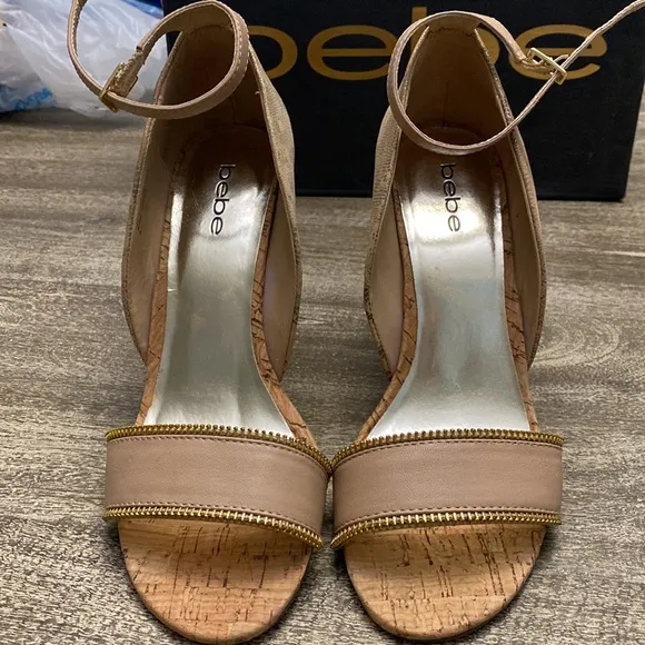 BEBE Sylvana Beige Gold LEATHER Wedge