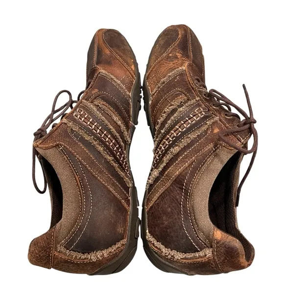 Bed Stu Y2K Brown Distressed Leather Square Toe Lace Up Loafers Men’s Size 10.5
