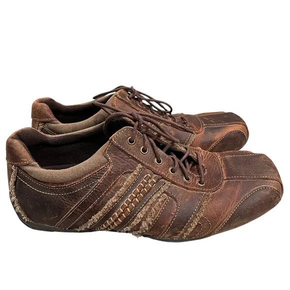 Bed Stu Y2K Brown Distressed Leather Square Toe Lace Up Loafers Men’s Size 10.5