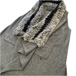Belle Fare Wool Vest Luxury Faux Fur Trim Gray- M